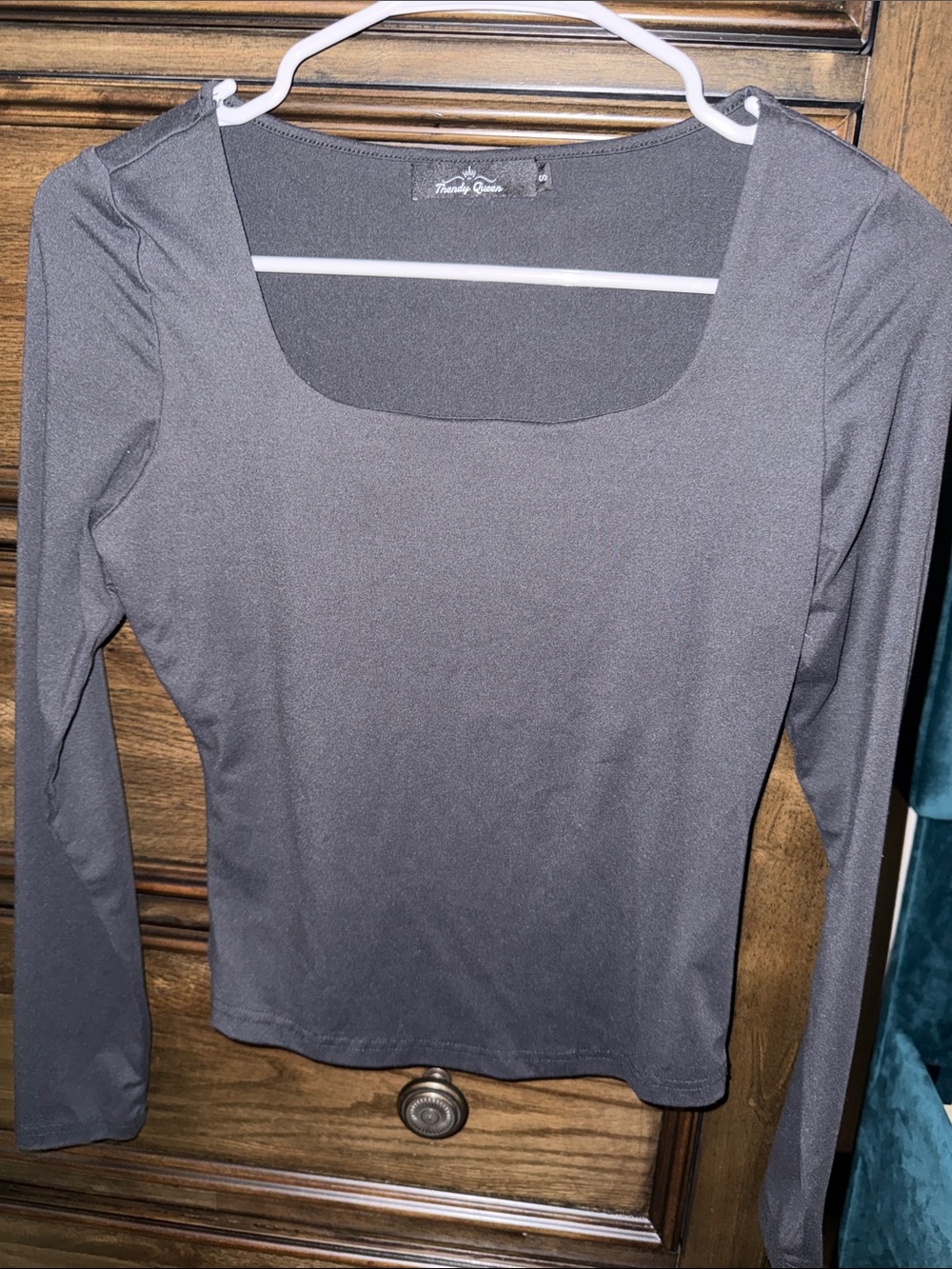 Classic Square-Neck Long Sleeve Top - Gray
